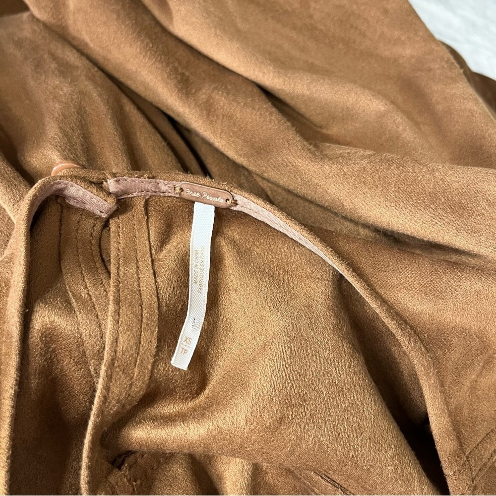 Free People Dress Summer Love Vegan Faux Suede Oversized Brown Dress Pockets XS - Picture 8 of 9